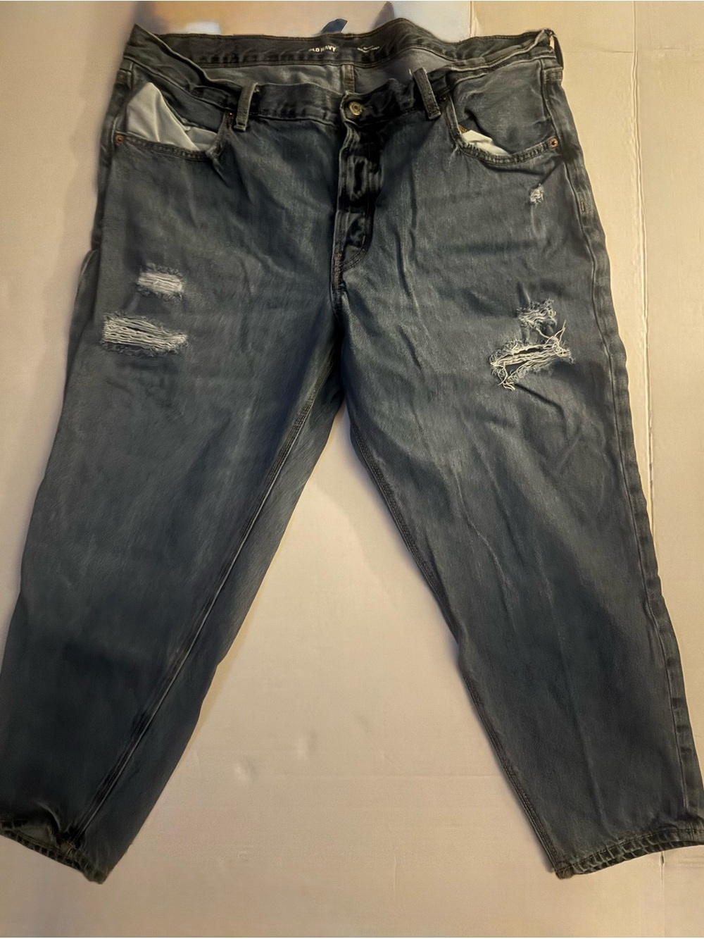 Old Navy Men's Distressed Dark Blue Relaxed Jeans